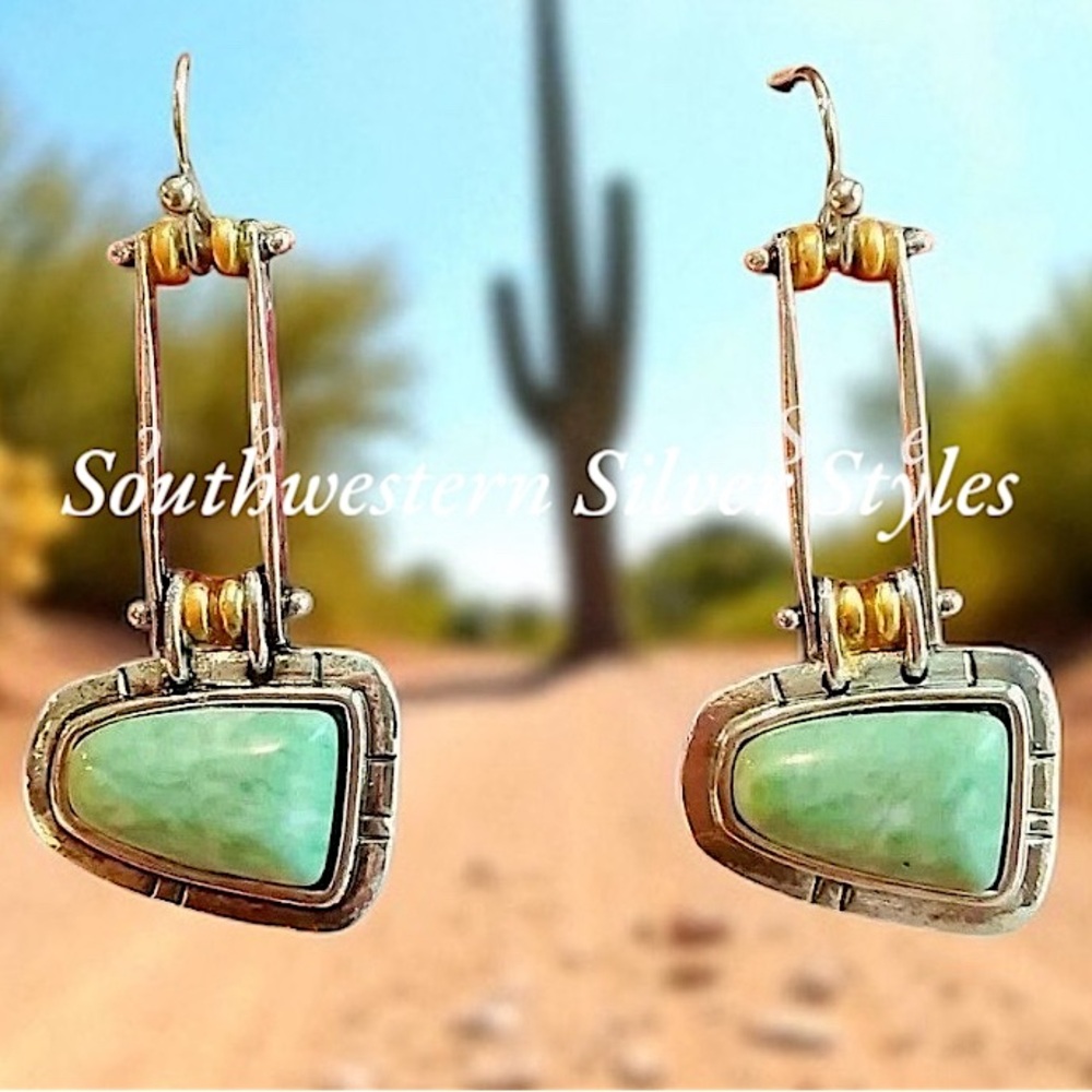 NEW Tribal Southwestern Navajo Style Turquoise Gold Silver Plated Earring